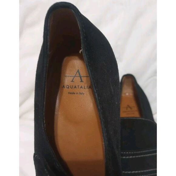 Aquatalia Carmeline Black Suede Loafer Size 8.5 Healed Black Loafer Slip On - Picture 6 of 10